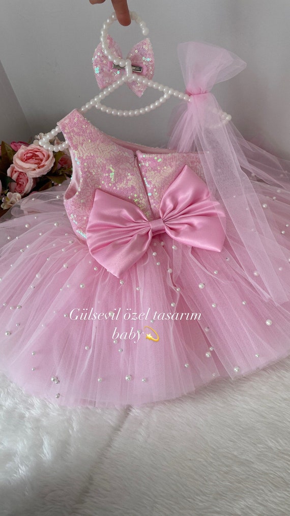 Handmade Pink Tulle Baby Girl Dress: Pearl Special Occasion