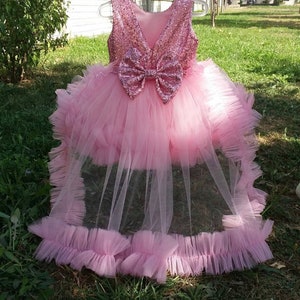 Pink dress ,pink Shoes ,Baby Girl Dress Special Occasion, First Birthday Dress, Baby Girl Party Dress,baby dress,tail dress,pink moccasin