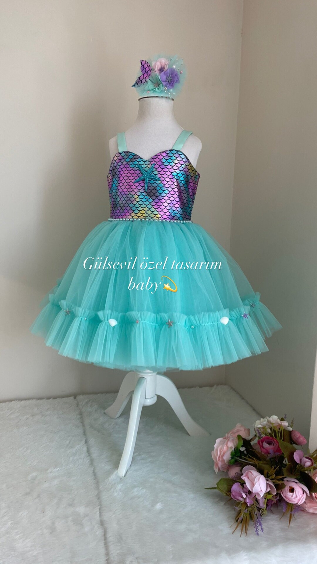 Handmade Mermaid First Birthday Dress with Hair Accessory Handmade Mermaid First Birthday Dress with Hair Accessory