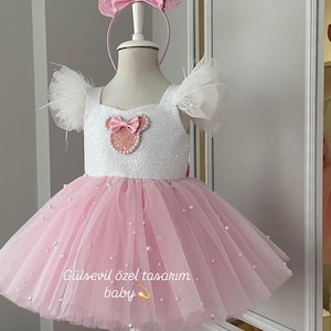 Pink and white Minni mause dress,Minnie Mouse costume/White minnie mouse,pink Minnie Mouse costume,birthday costume,baby dress.pink dress
