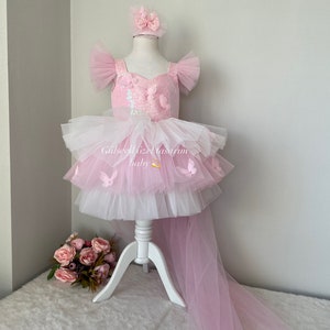 Pink dress, butterfly detailed dress ,Baby Girl Dress Special Occasion, First Birthday Dress, Baby Girl Party Dress, pink butterfly dress