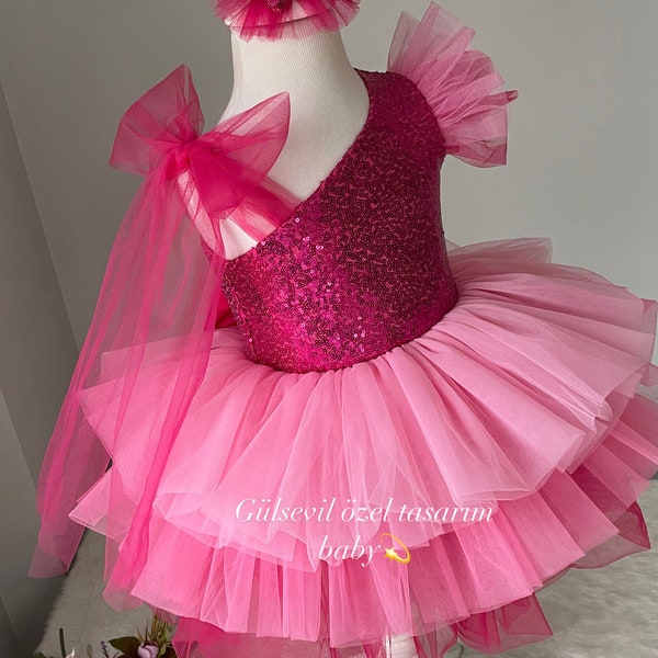 Robe rose vif, robe bébé rose vif, robe tutu pour bébé, robe bébé fille pour des occasions spéciales, séance photo bébé, robe rose, robe Aurora preses