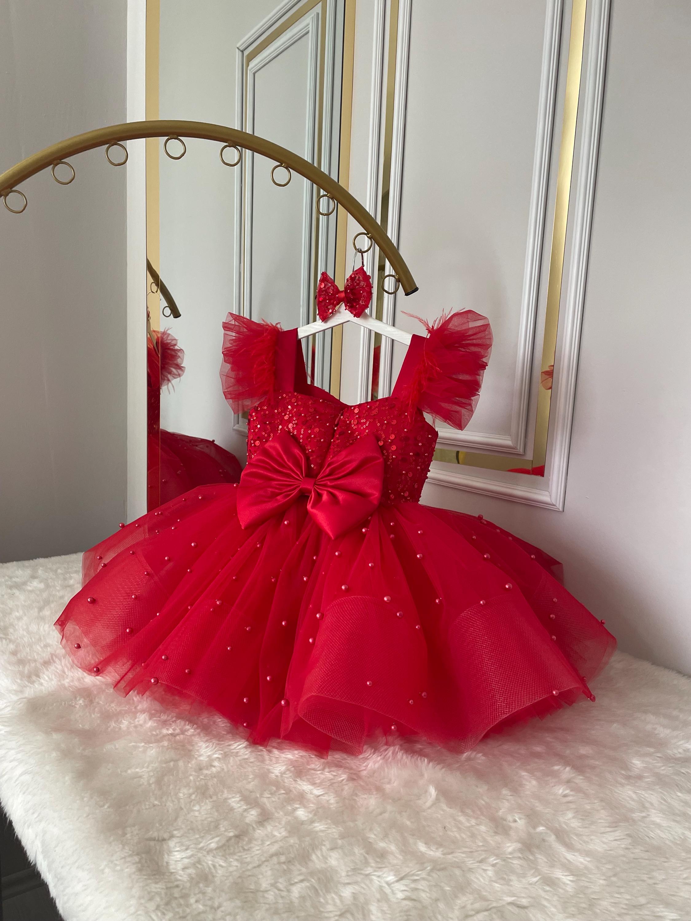 Red Tulle Baby Girl Dress: Handmade Special Occasion Party Dress