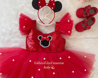 Robe Minni mause, costume de Minnie Mouse, robe rouge, robe rouge de Minnie Mouse, costume de Minnie Mouse, costume de 1er anniversaire, costume de séance photo, Pâques