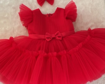 Red baby dress,Red tütü dress, Red costum,christmas celebration, new year photo shoot,  Red dress,emerald dress,shiny dress,