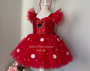 Red Minni mause dress,Minnie Mouse costume, Red Dress,Minnie Mouse dress,Minnie Mouse costume,1stbirthday costume,Photoshoot Costume,