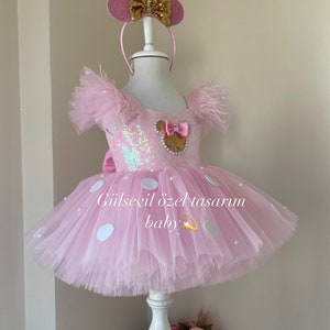 Pink and gold Minnie Mouse costume, Pink Dress,Pink Minnie Mouse dress,Minnie Mouse costume,1stbirthday costume,Photoshoot Costume image 7