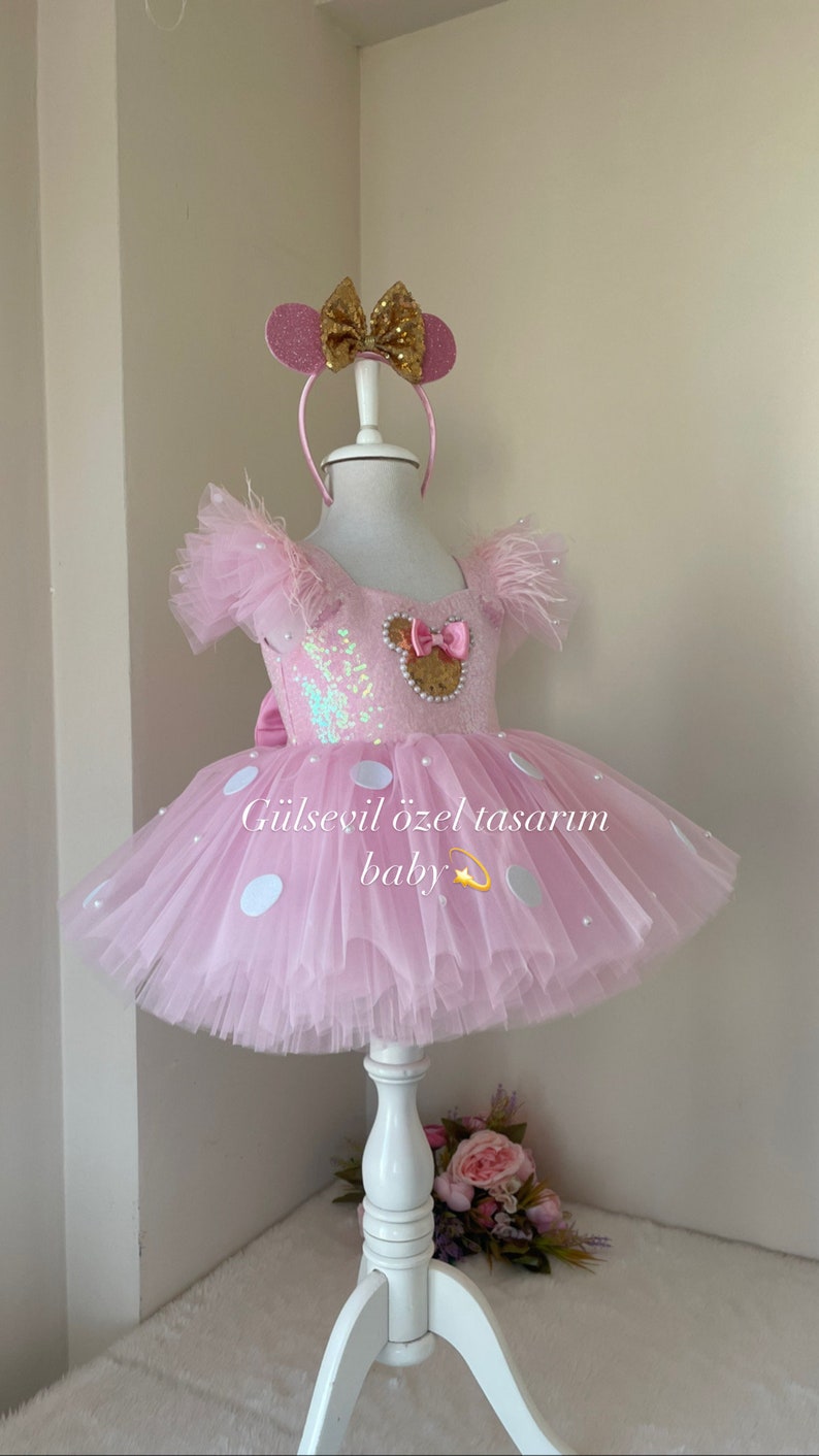 Pink and gold Minnie Mouse costume, Pink Dress,Pink Minnie Mouse dress,Minnie Mouse costume,1stbirthday costume,Photoshoot Costume image 7