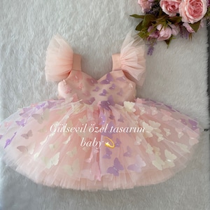 Pink dress, butterfly detailed dress ,Baby Girl Dress Special Occasion, First Birthday Dress, Baby Girl Party Dress, pink butterfly dress