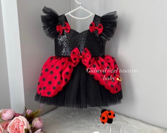 ladybug dress, red Baby Girl Dress ,Special Occasion, First Birthday Dress,ladybug Baby Girl Party Dress,ladybug