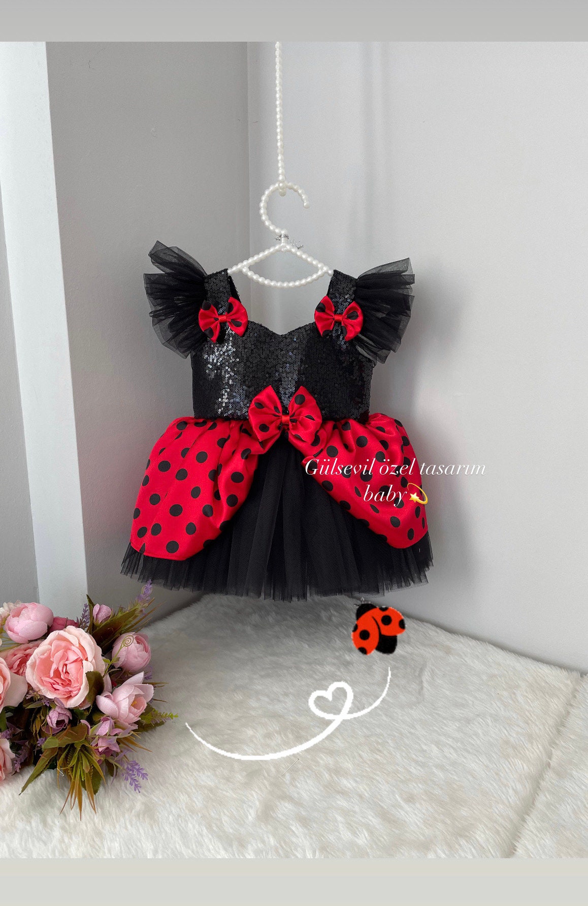 open lace back dress Ladybug Gingham Mini Dress Red