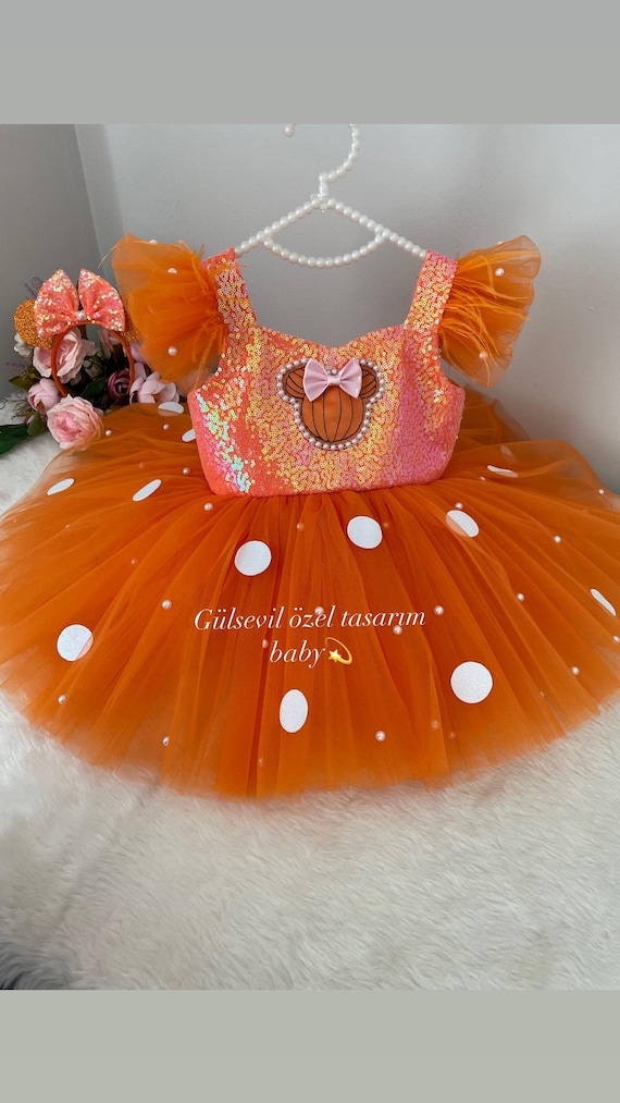 minnie mouse orange dress 1960's Vintage Extra large Minnie Mouse Plush Rare Orange Dress 26 Inches