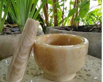 Handicrafts onyx marble stone mortar and pestle diameter 5.1 inch, personalized gift, gift for her, useful unique mortar and pestle