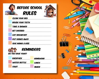 Printable Before School Rules List | Kids Checklist | Daily Routine | To-Do-List | | Children's Task List | Parenting Tips | Activity List