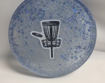Blue Glitter Resin Disc Golf Mini Marker | Handmade, PDGA Legal - Sparkly Disc Golfer Gift