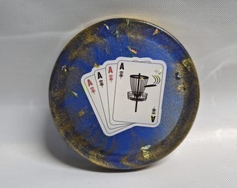 Handmade Disc Golf Mini Marker | Blue and Gold Mini with Ace Image | PDGA Approved