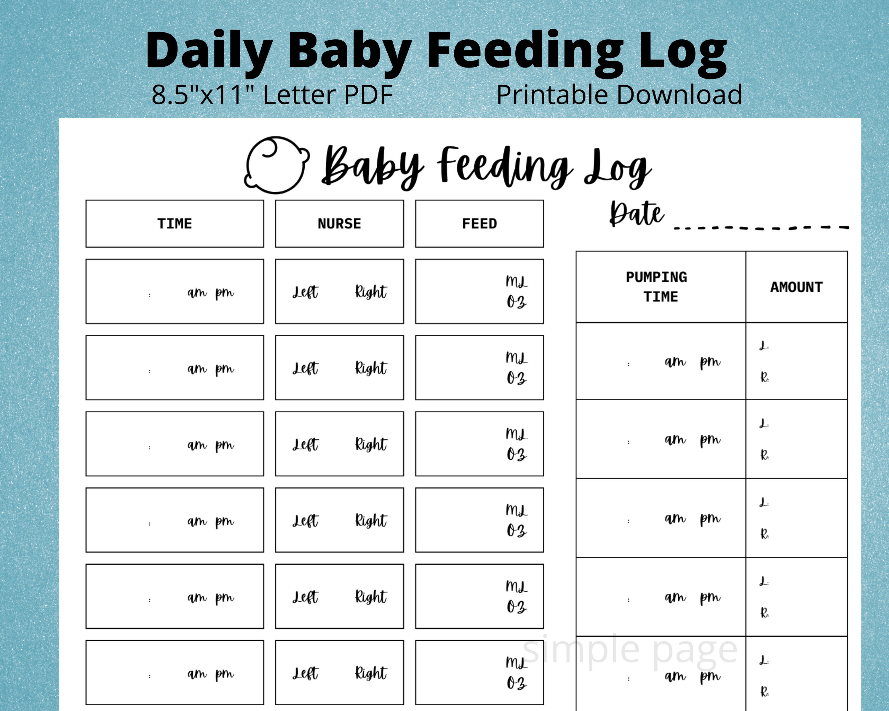 Daily Baby Feeding Log Printable Download Letter PDF Time Etsy