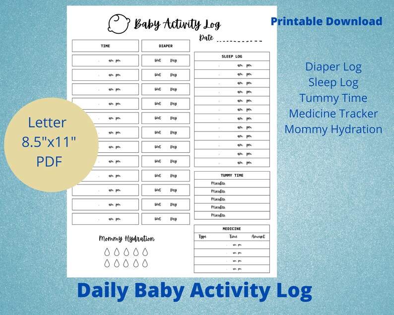 Daily Baby Activity Log Tracker Letter PDF 8.5x11 Etsy