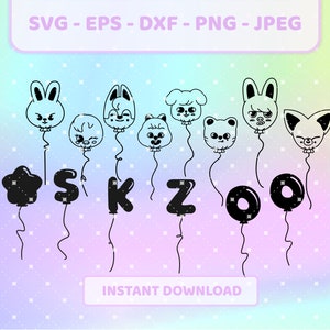 Stray Kids SKZ SKZOO 動物 風船 ロゴ セット Kpop SVG | png、jpg、eps、dxf | Stray Kids SKZOO ベクター、T シャツ、デカール用の cricut ファイル