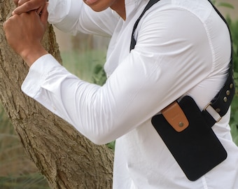 Denim Doppel-Schulterholstertasche - Weste Gilet Holstertasche / Schulterholster - Telefonholster - Gilvesto