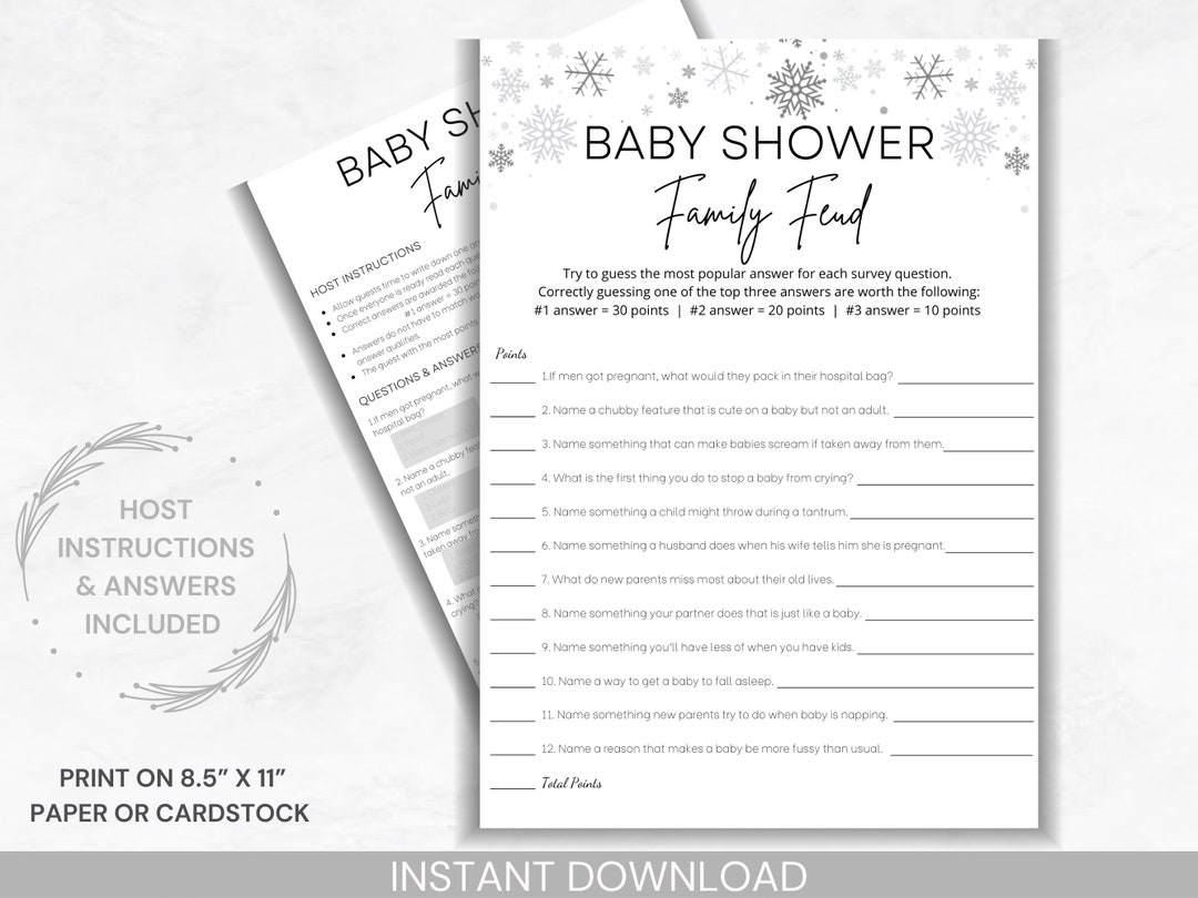 Winter Baby Shower Family Feud, Printable Baby Shower Game, Printable