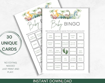 Baby Shower Bingo, Dino Baby Shower Game, Printable Baby Shower Bingo, 30 Unique Baby Shower Bingo Cards, Prefilled Bingo, Gift Bingo
