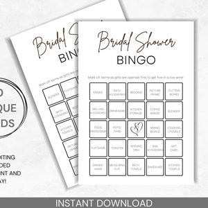 30 tarjetas de bingo de despedida de soltera, juego minimalista de despedida de soltera, bingo imprimible, 30 tarjetas de bingo de despedida de soltera únicas, bingo de regalo, sin edición