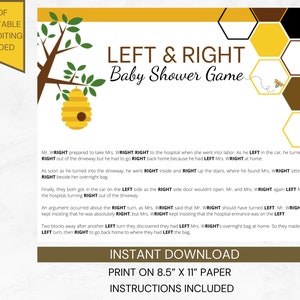Bee Baby Shower Game: Left Right Story (PDF Pattern)