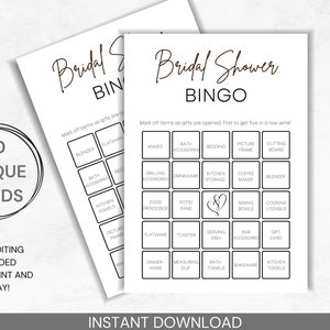 50 tarjetas de bingo de despedida de soltera, juego minimalista de despedida de soltera, bingo imprimible, 50 tarjetas de bingo de despedida de soltera únicas, bingo de regalo, sin edición