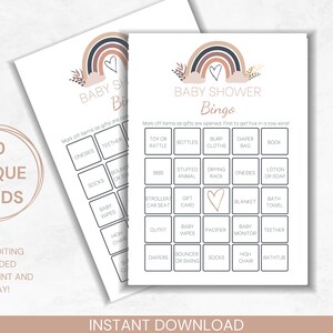 Bingo de douche de bébé, jeu de douche de bébé arc-en-ciel, bingo de douche de bébé imprimable, 30 cartes de bingo de douche de bébé uniques, bébé saupoudrer, cadeau Bingo