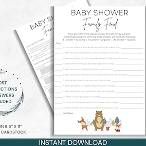 Woodland Baby Shower Family Feud Game (Printable PDF)