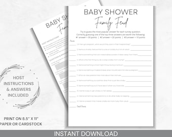 Minimalist Baby Shower Family Feud, Printable baby shower game, printable family feud with answers, instant download game, modern baby