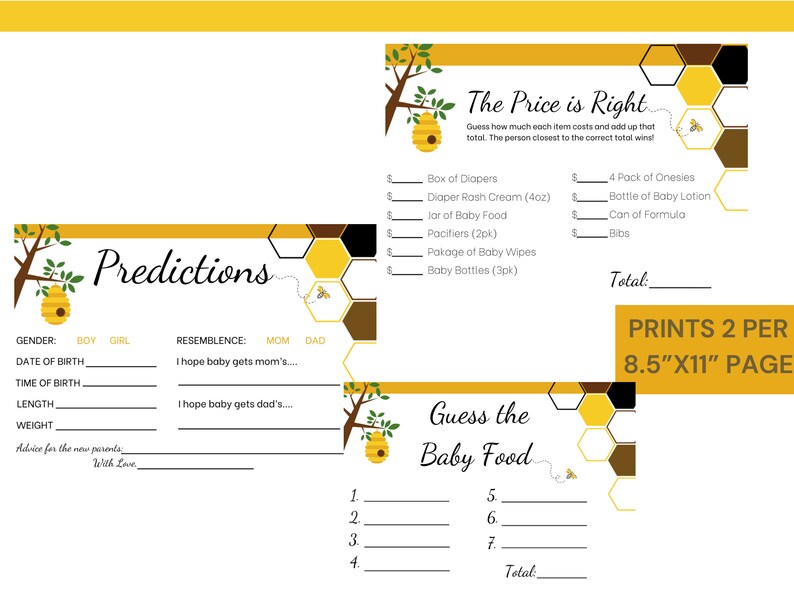 Bee Themed Baby Shower Game Bundle 7 Baby Shower Games Etsy