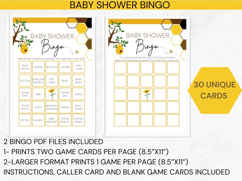 Bee Themed Baby Shower Game Bundle 7 Baby Shower Games - Etsy