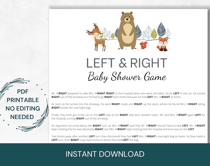 Printable Shower Game: Left Right Game Instant Download Pink Floral - Etsy