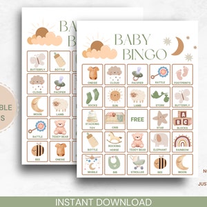 30 cartes de bingo bébé, jeux de fête de douche de bébé, bingo imprimable, bébé Boho, genre neutre, sexe révèlent, bébé saupoudrer, pas de modification