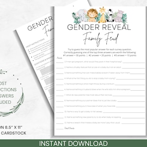Gender Reveal Family Feud Game: Printable Baby Shower (PDF)