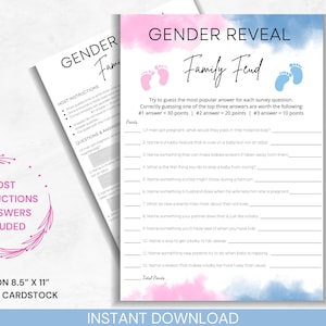 Gender Reveal Family Feud Game: Printable Baby Shower (PDF)