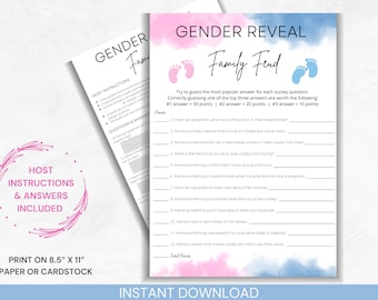 Könsavslöjande familjefejdspel: Utskrivbar babyshower (PDF)