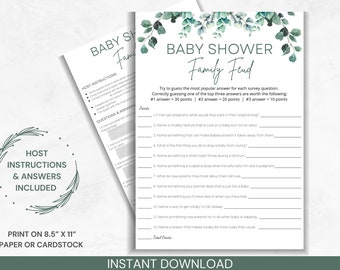 Baby Shower Family Feud, Printable baby shower game, printable family feud with answers, instant download game, Gender Neutral