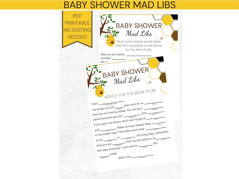 Bee Themed Baby Shower Game Bundle 7 Baby Shower Games Etsy