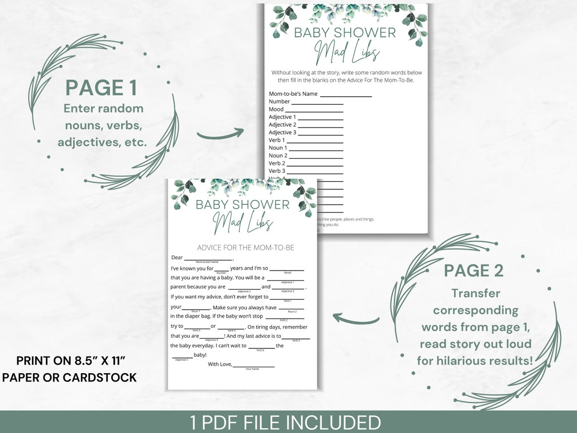 Baby Shower Mad Libs, Printable Baby Shower Game, Printable Mad Libs ...