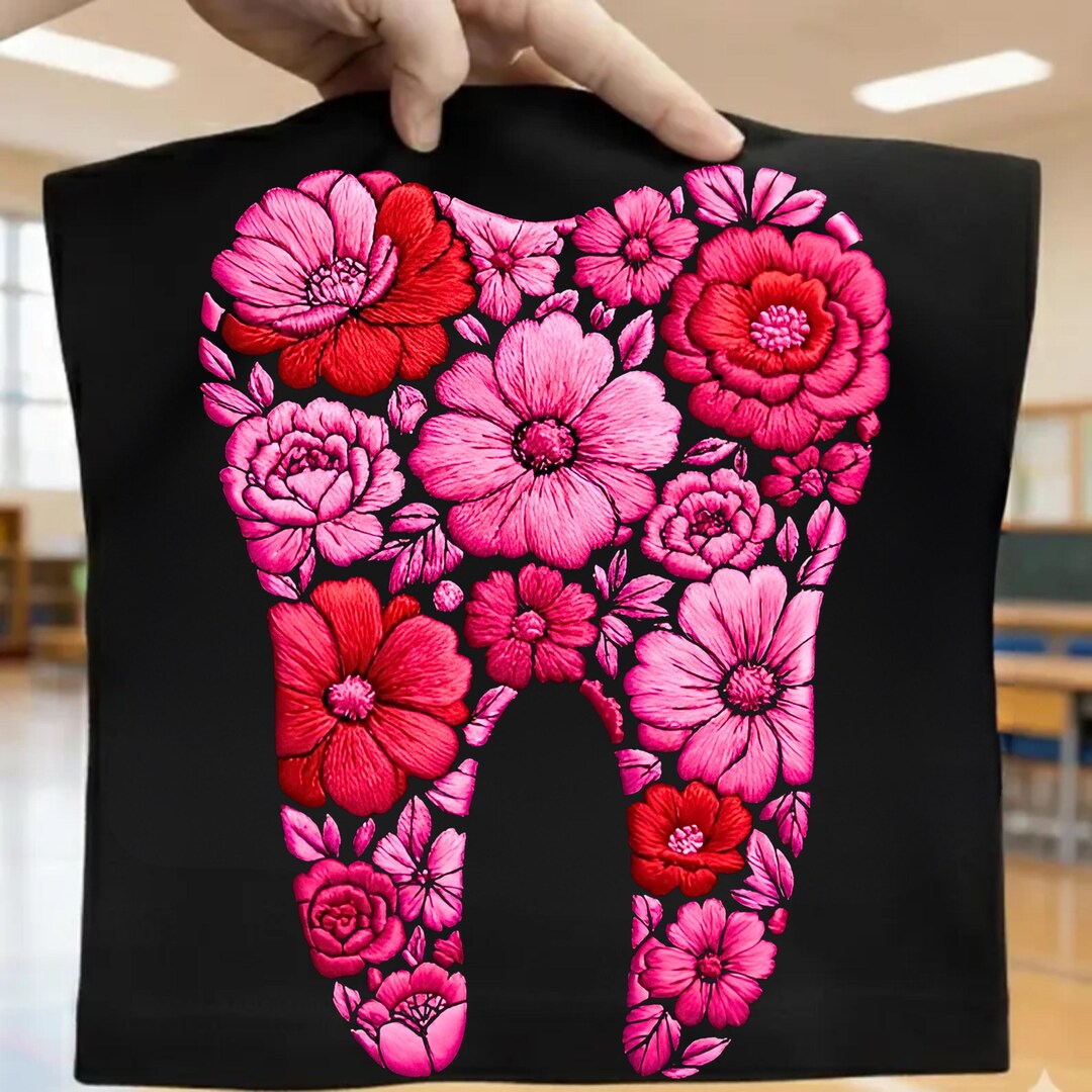 Floral Tooth PNG | Pink Flower Dental Art | Sublimation Download ...