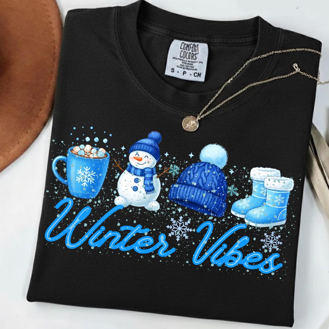 Winter Vibes PNG | Cozy Winter Clipart Design | Snowman Hot Cocoa Hat ...