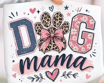 PNG di mamma di cane / Design floreale con fiocco a zampa di leopardo / Clip art per sublimazione di una simpatica mamma di animali domestici / Download immediato