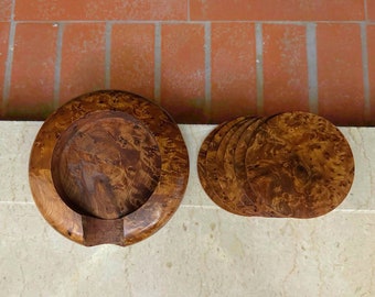 Thuya Burl Coasters, Rustic Wooden Coasters, Decorative Wooden Coasters, Wooden Coasters, Wedding Gift, Set of 6 wood coasters with holders