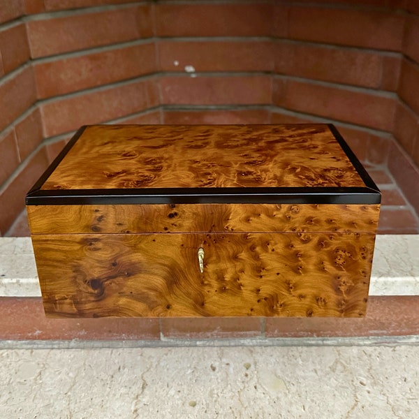 Jewelry Box Wood Burl, Handmade Jewelry Box with lock ,Moroccan Wooden Jewelry Box, Moroccan Handmade Solid Thuya wood Burl jewellry Box