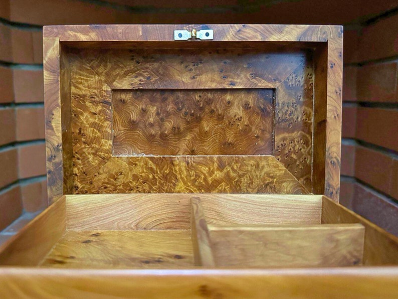 Jewelry Box Wood Burl, Handmade Jewelry Box with lock ,Moroccan Wooden Jewelry Box, Moroccan Handmade Solid Thuya wood Burl jewellry Box zdjęcie 10