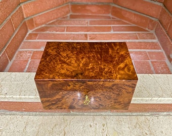 Caja de joyería Burl de madera, caja de joyería hecha a mano con cerradura, caja de joyería de madera marroquí, caja de joyería Burl de madera maciza de Thuya hecha a mano marroquí