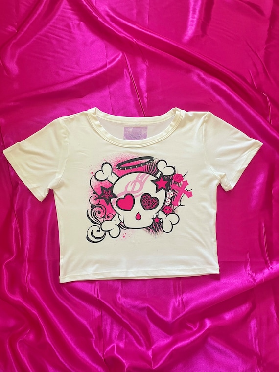 Pink Skull Crop Top| Y2K Crop Top | Baby Tee | Trashy Y2K